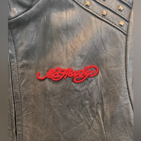 Vintage Ed Hardy Genuine Biker Leather Jacket. Christian Audigier. Size Small. - Picture 3 of 8